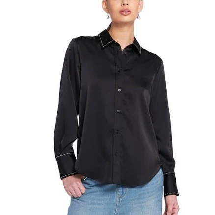 ELLE Collection Women's Sparkle Trim Satin Shirt