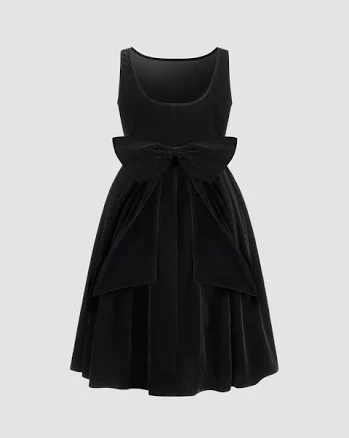 CIDER Women's Curve & Plus Velvet Midi Dress Boat Neck Bowknot Hidden Pockets Formal