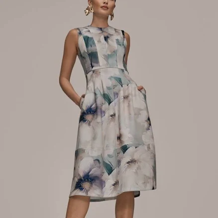 Donna Karan Women's Sleeveless Floral Fit and Flare Midi Dress