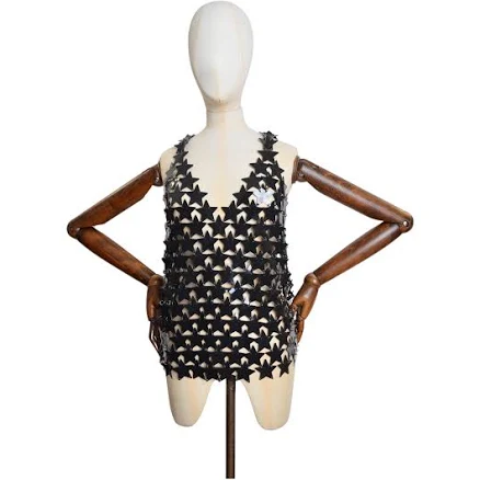 Paco Rabanne Vintage Black Chainmail Star Shaped Disc Mesh Vest Top