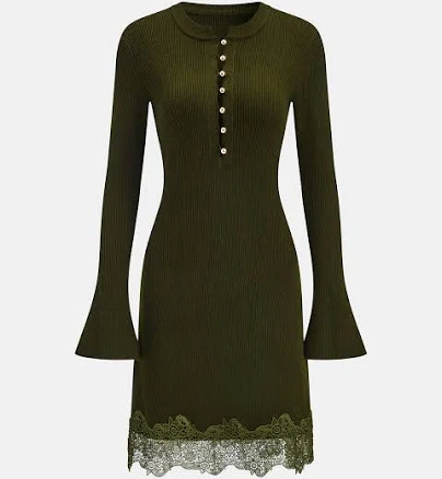 Wool Blend Lace Hem Mini Dress