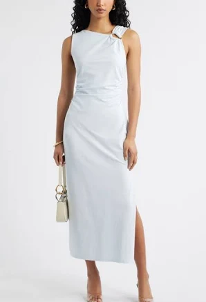 Open Edit Asymmetric Neck Midi Dress