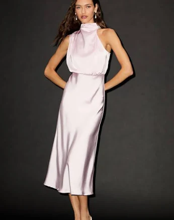 Lulus Asymmetrical Satin Midi Dress