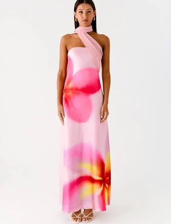Frangipani Satin Maxi Dress