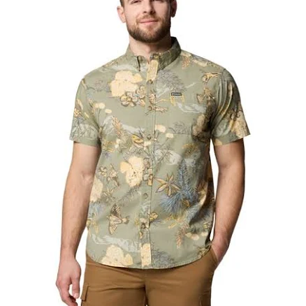 Columbia Sportswear Men's Rapid Rivers Printed Button Down Shirt Stone Green Outbacked - Men's Outdoor Graphic Tees at Academy Sports