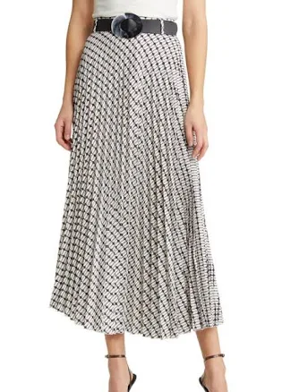 Nikki Lund Women's Brit Print Pleated Maxi Skirt