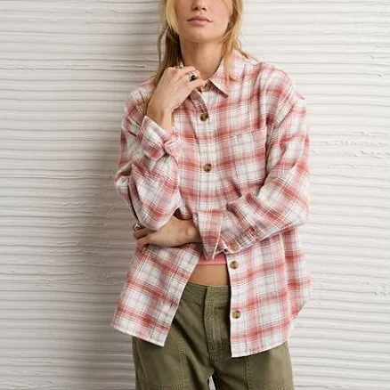 AE Women's Plaid Button-Down Shirt