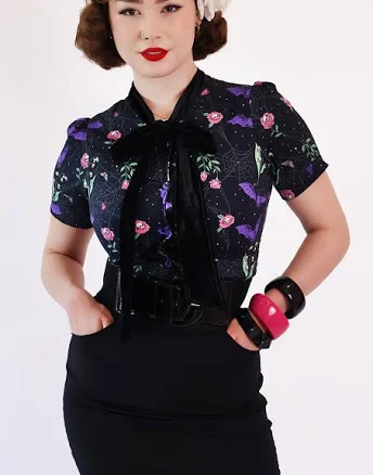 Night Garden Floral Pussybow Shirt