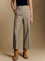 Martin Crop Trousers - Cream khaki brown yellow houndstooth