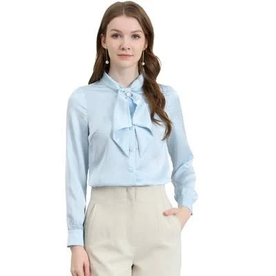 Inspire CHIC Women's Satin Button Down Shirt Tie Neck Blouse