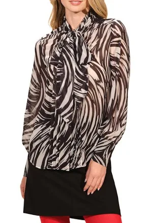Isaac Mizrahi New York Women's Tie Neck Button-Up Shirt