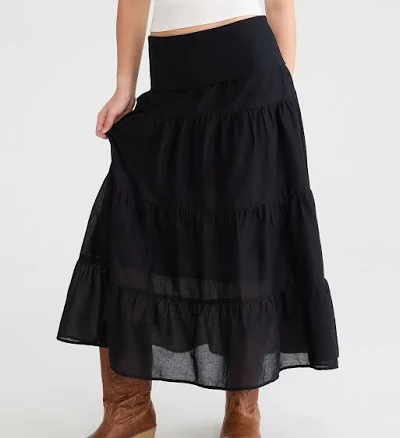Aeropostale Women's Tiered Fold-Over Maxi Skirt
