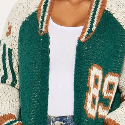 Fashion Nova Women's 89 Forever Varsity Front Zip Sweater