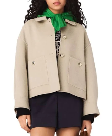 Maje Women's Cropped Pleated-Back Wool JacketMaje Women's Cropped Pleated-Back Wool Jacket