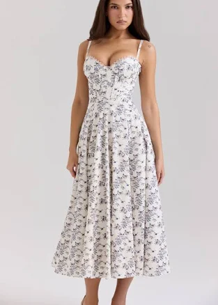Steffani Stretch Cotton Floral Print Midi Sundress