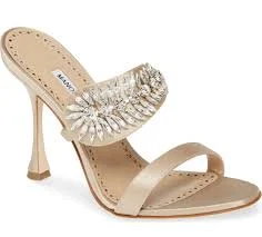 NEW MANOLO BLAHNIK Skysan Crystal Embellished Sandal, CHAMPAGNE SATIN