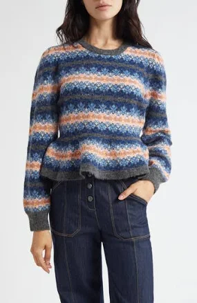 Cinq A Sept Women's Evelyn Stripe Peplum Crewneck Sweater