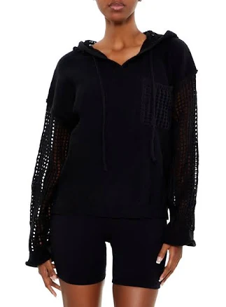 Open-Knit Netted Hoodie BLACK / S