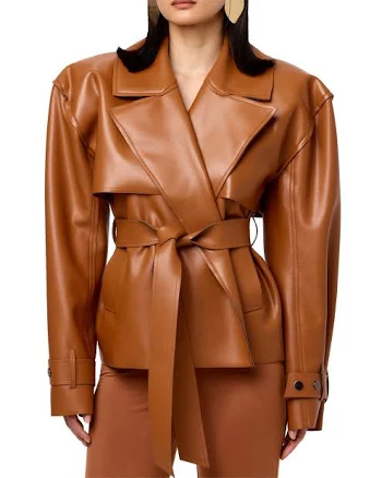 Naked Wardrobe Women's Faux Leather Crop Trench Coat