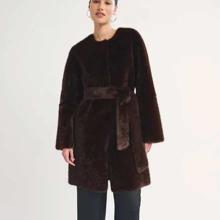 Women's Abercrombie & Fitch Reversible Collarless Mid-Length Faux Fur Shearling Coat