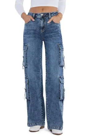 Wash Lab Denim High Waist Straight Leg Cargo Jeans