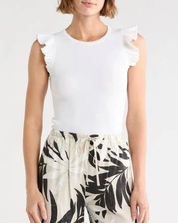 Joie Women's Sleeveless Scalloped Flutter Sleeve Top