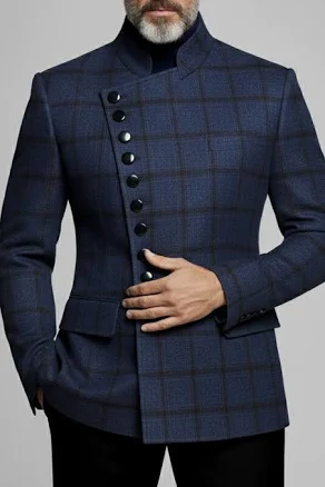 Mrbuerly Men's Plaid Asymmetric Button Blazer