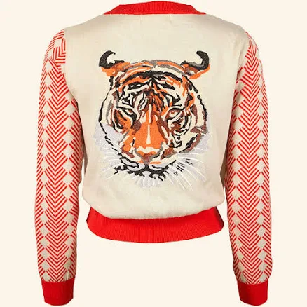 Palava Embroidered Tiger Coral Cardigan in Organic Cotton