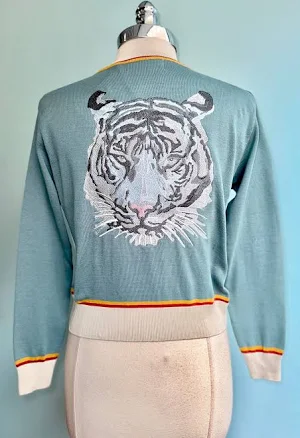 Blue Embroidered Arctic Tiger Vera Cardigan by Palava