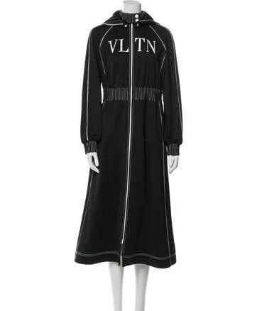 Valentino Printed Trench Coat in Black, Women's M