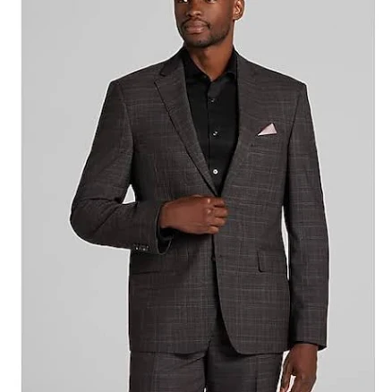 Joseph Abboud Classic Fit Check Men's Suit Jacket , Brown Check - Size: 44 Regular