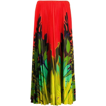 Valentino Printed Pleated Silk Midi Skirt
