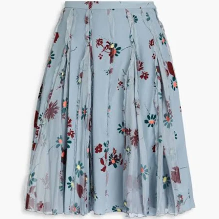 VALENTINO GARAVANI Floral-print silk crepe de chine mini skirt - Women - Sky blue Skirts - IT 38