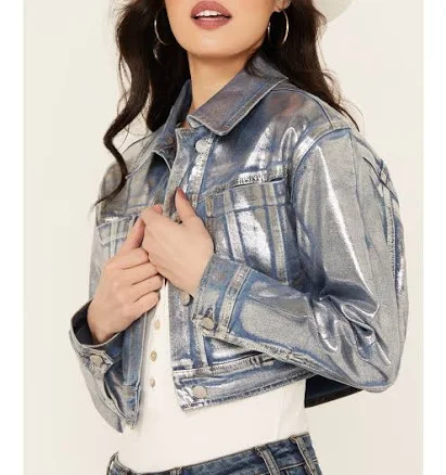 Vibrant Denim Women's Metallic Cropped Denim Jacket