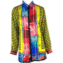 S/S 1997 Gianni Versace Couture Silk Medusa Pop Art Heart Print Mens Button Up