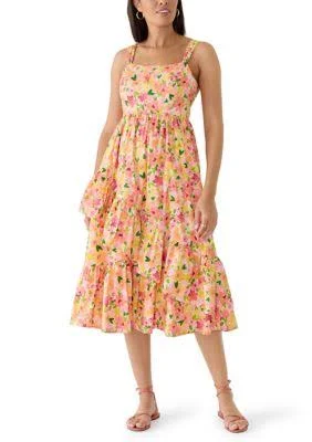 CeCe Women's Asymmetric Ruffle Floral Midi Dress