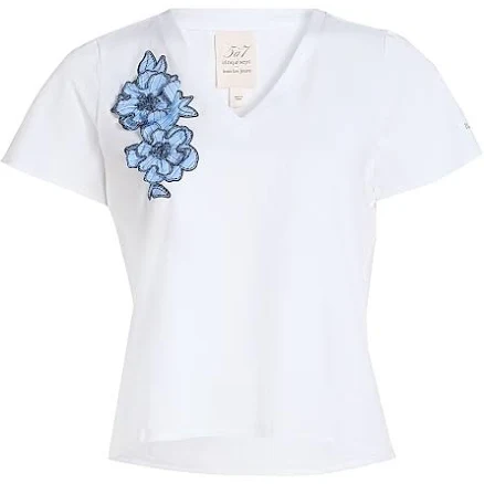 Cinq A Sept Women's Floral Appliqué V-Neck Short-Sleeve Tee