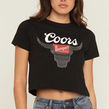 Coors Women's Cropped Rhinestone Graphic Tee