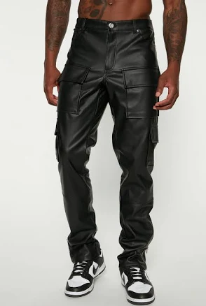 Fashion Nova Men's Slim Faux Leather Cargo Pants