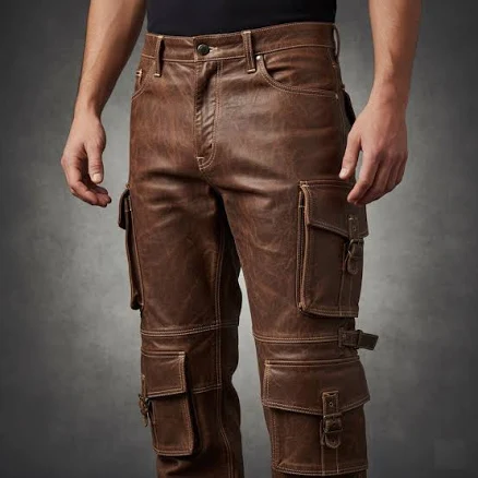 Slim Fit Leather Cargo Pants