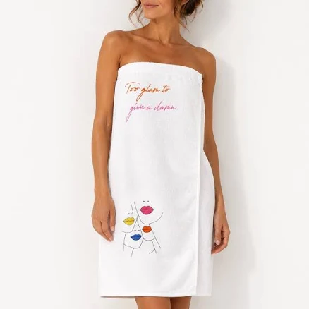 Towelling Dress with "To Glam To Give A Damn" Embroidered Slogan