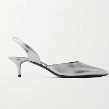 STAUD Metallic Leather Slingback Pumps - Women - Gunmetal Heels - IT36