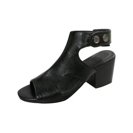 Women's Peep Toe Cutout Side Roman Style Block Heel Sandals