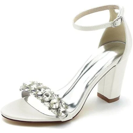 Crystal Embellished Open Toe Ankle Strap Pumps