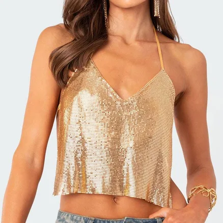 EDIKTED Forever Open Back Chainmail Halter Top