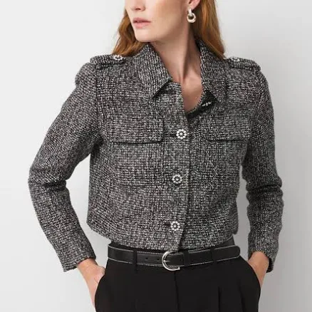 White House Black Market Women's Sequin Tweed Trucker Jacket