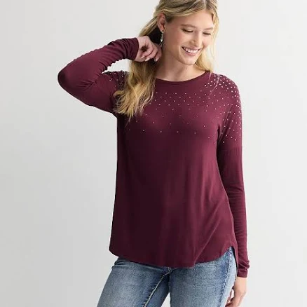 Women's Apt. 9 Long Sleeve Embellished Tee, Size: XS, Port Royale