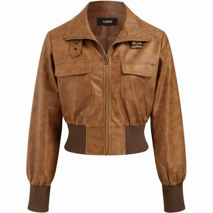 Faux Leather Funnel Neck Biker Jacket