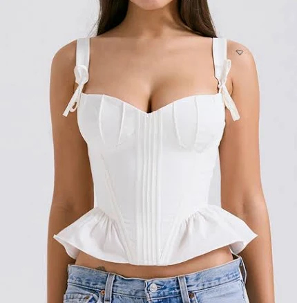House Of Cb Women's Gigou Bow Strap Peplum Corset Top