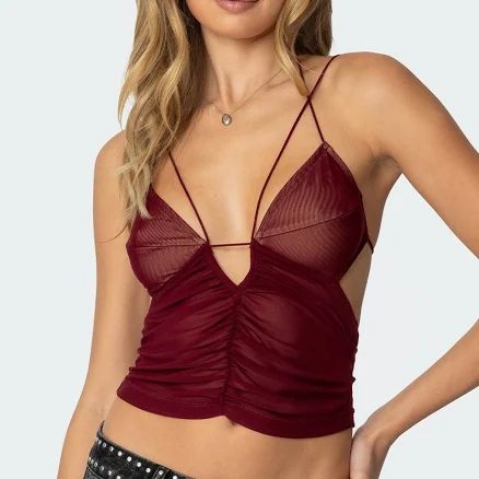 Edikted Women's Strappy Ruched Mesh Camisole